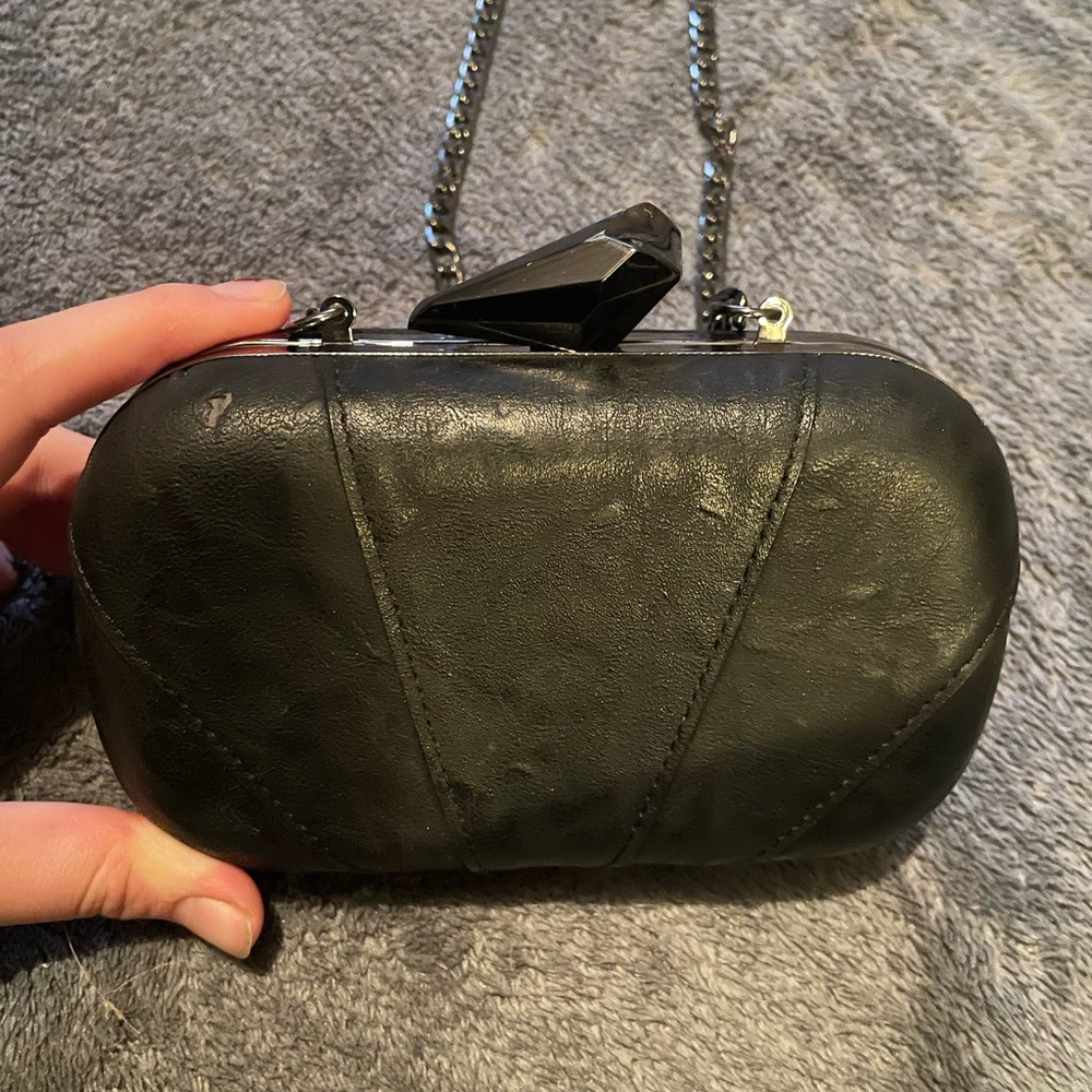 Women's Limited Edition black Cracked Texture Clutch with Jewel Clasp